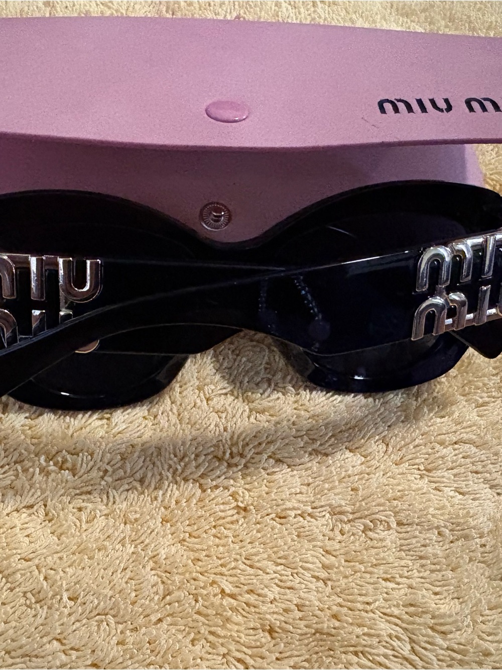 Miu Miu Black Shield Sunglasses with Silver Logo Accents